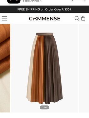 NWT xlCommense Color-Block Pleated Maxi Skirt in Rust, Cream & Brown